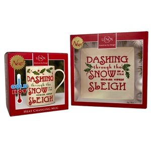 LENOX Holiday Heat Change Mug & Tidbit Plate “Dashing through the Snow…” NWT